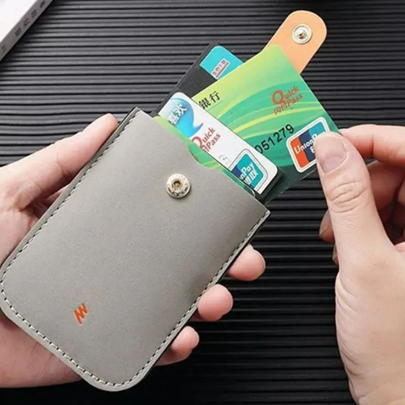 

PU Leather Laminated Concealed Pull-out Business Card Case 4 Card Pockets RFID Blocking ID Card Holder Mini Wallets