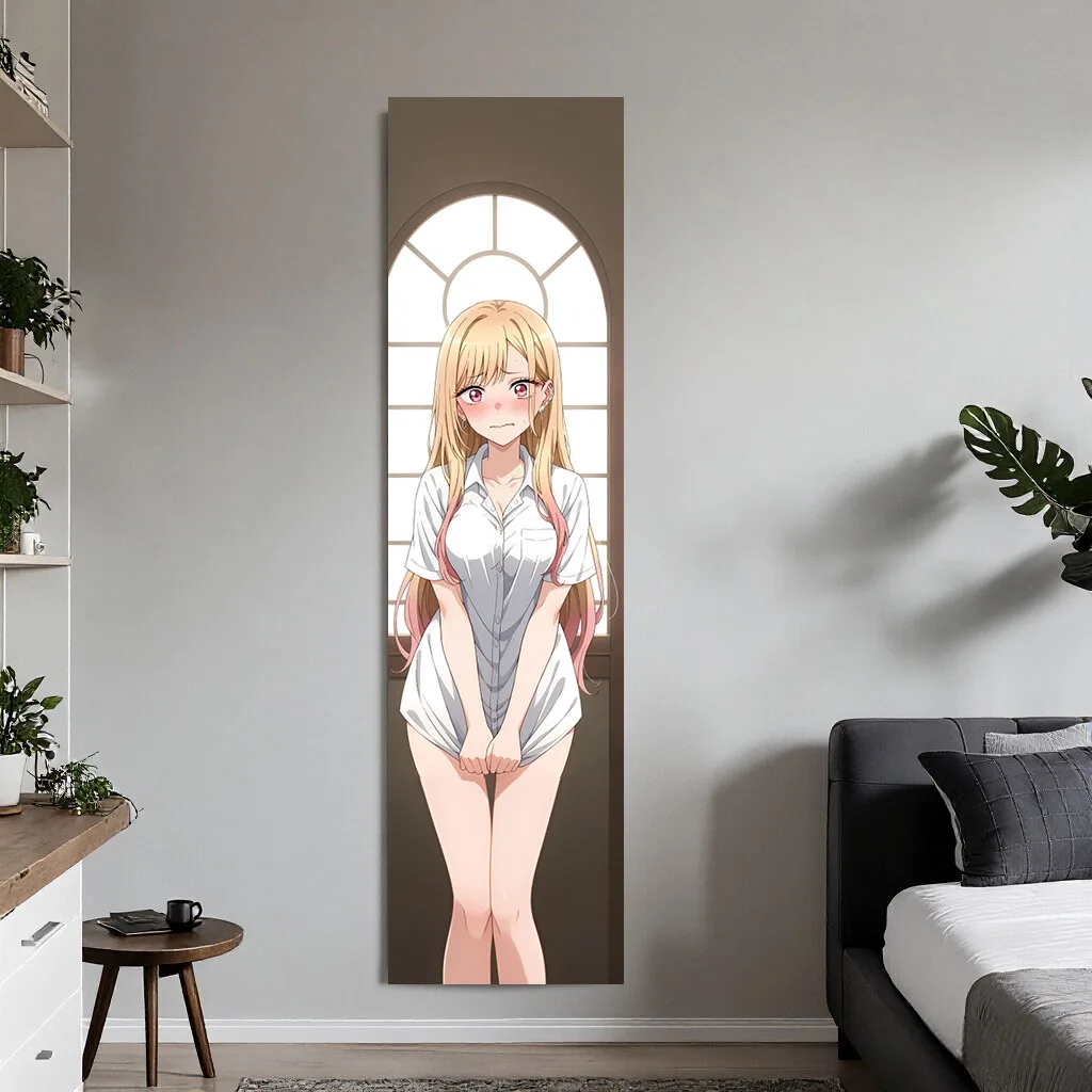 Vertical Marin Kitagawa Tapestry Shy Girl Window Print Polyester Wall Hanging Y2K Kawaii Decor Bedroom Dorm Living Room decor