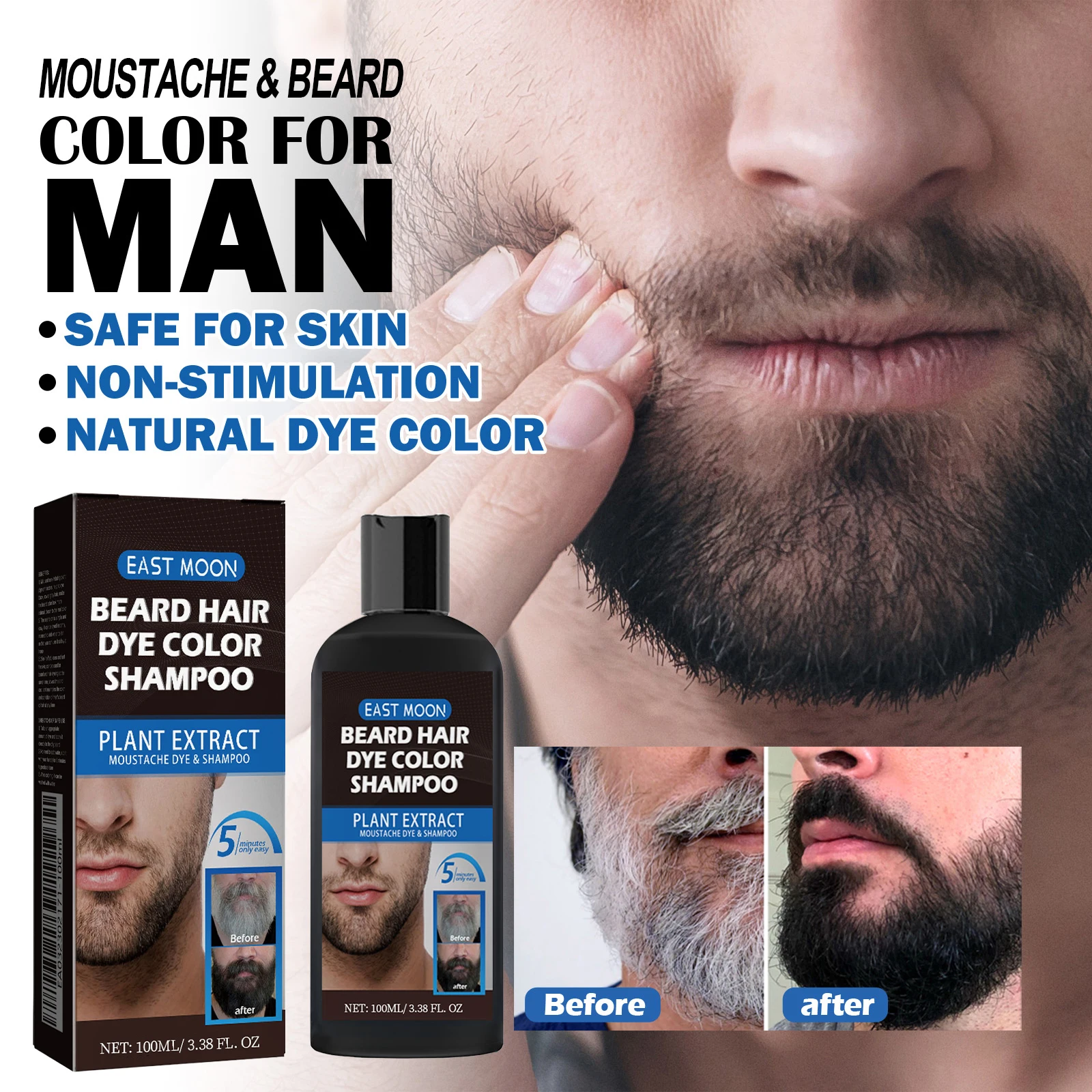 100ml Herbal Extract Fast Permanent Black Dye Grey Hair Shampoo Natural Black Beard Dye Shampoo For Men Hair Color Dye Cream