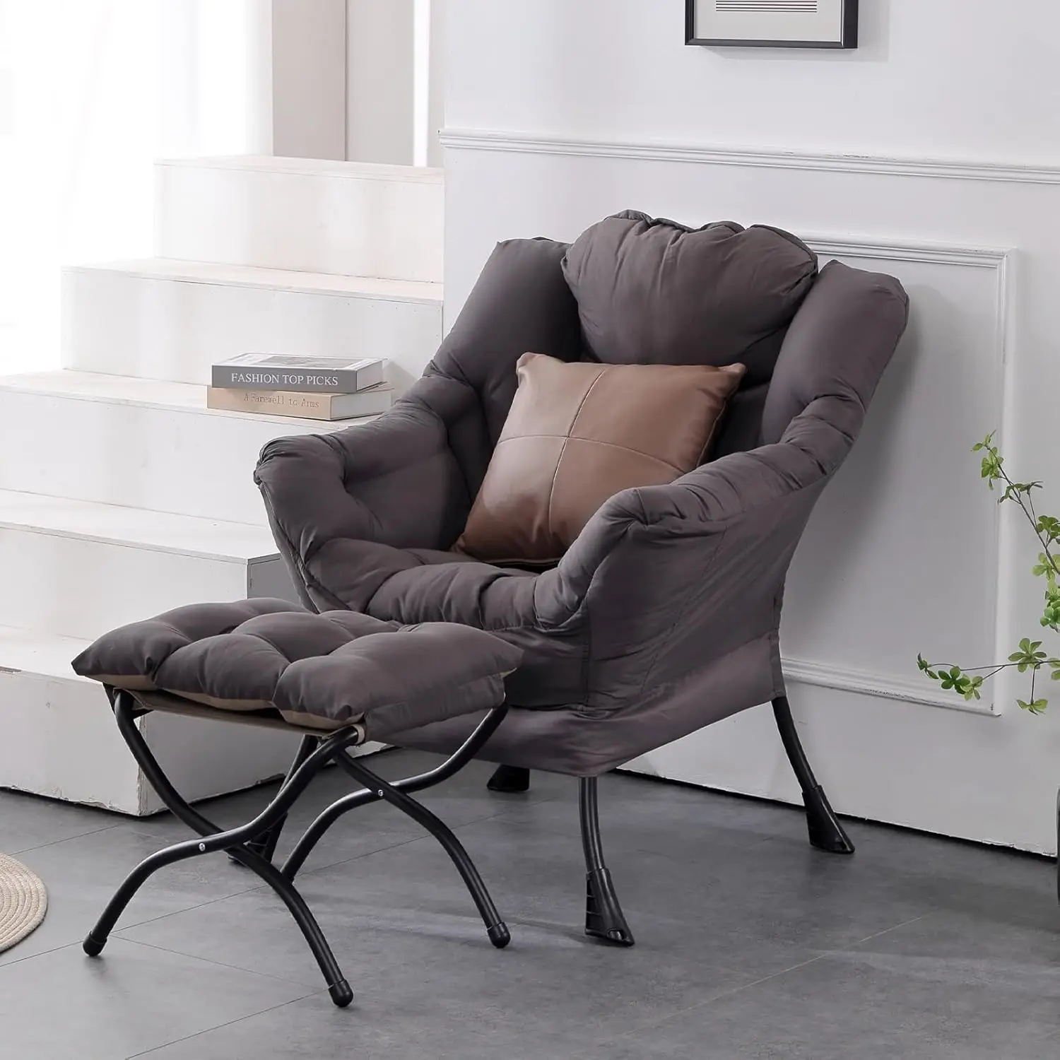 

Chair with Ottoman, Modern Accent Chair Contemporary Lounge Leisure Sofa with Armrests, Reading and Folding Footstoo