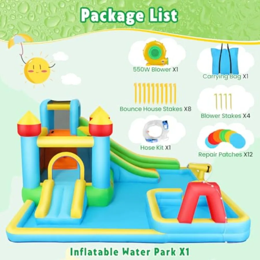 Outdoor/Indoor Bounce House Water Slide for Ages 3-12 PVC Material Blue/Red Dual-Lane Slide with Deep Pool Inflatable Bounce Ar view 3
