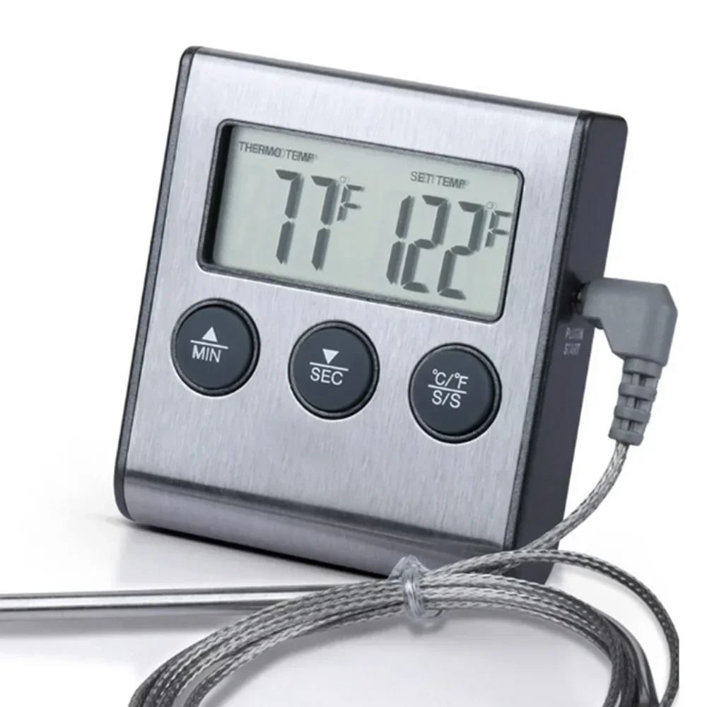 Digital BBQ Meat Food Cooking Stainless Steel Thermometer & Kitchen Timer 2 In 1 Loud Audible Alarm 32 482 switch