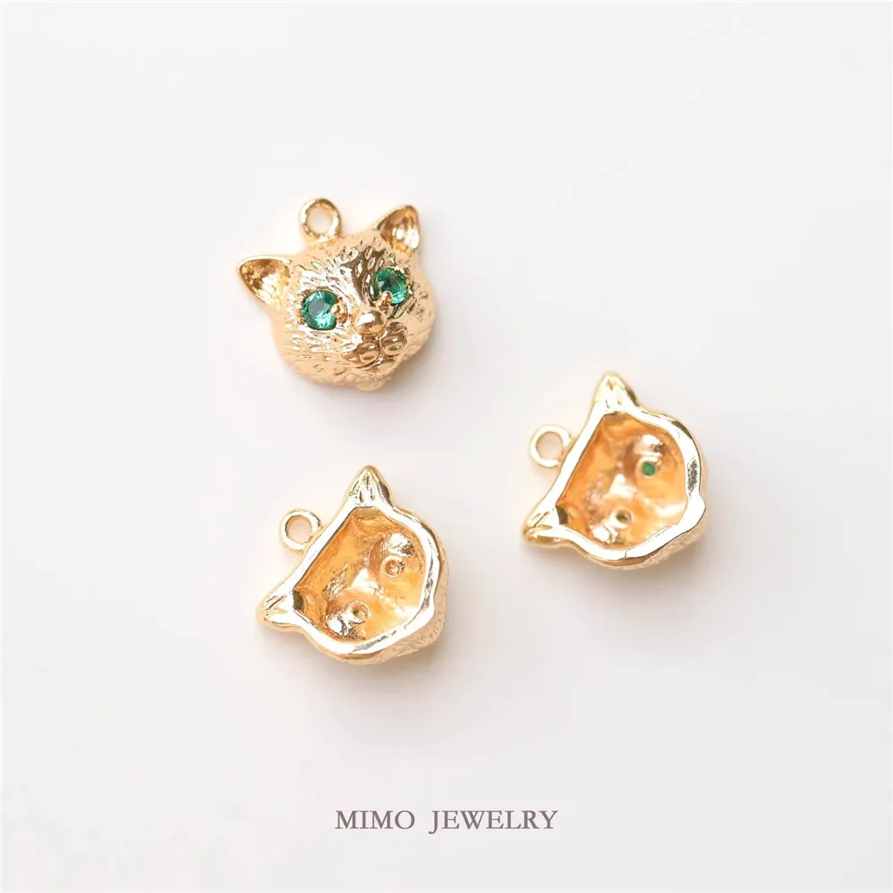 Copper-plated Real Gold Micro-inlaid Zircon High-end Kitten Avatar Pendant DIY Necklace Bracelet Handmade Charm Accessories