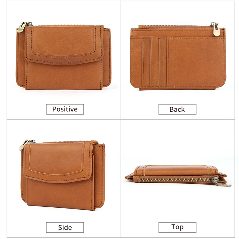 Multi-card Wallet Top Layer Cowhide Genuine Leather Pouch Women Classic Retro Multifunctional Bank Card Holder Zipper Coin Purse
