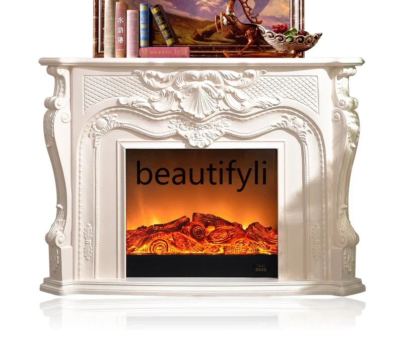 2 yj15 European fireplace decorative cabinet ivory white electric fireplace frame solid wood, American villa fireplace
