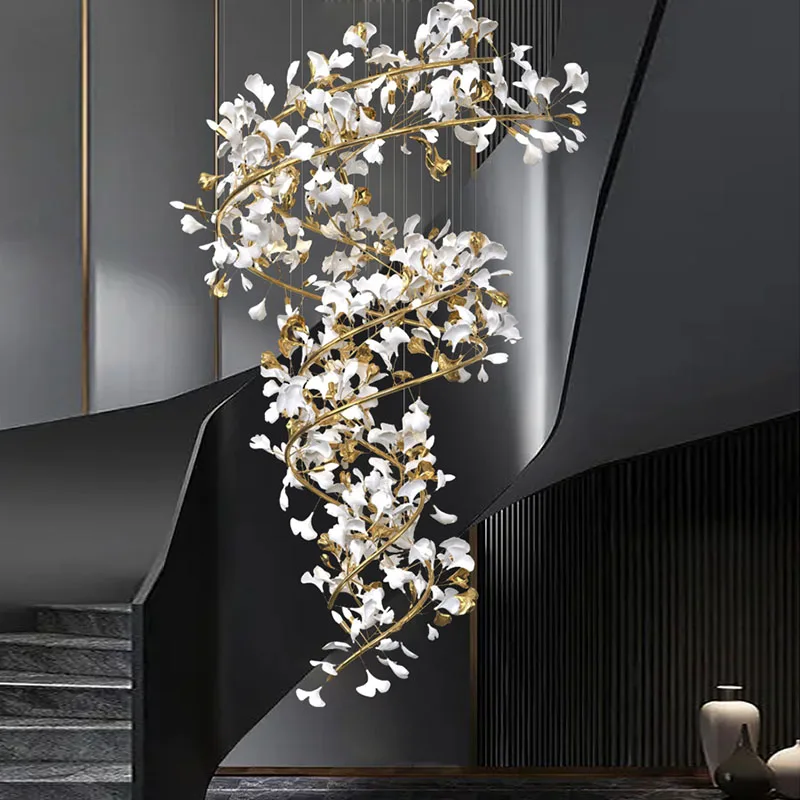 

Modern Hotel Luxury Chandelier Indoor Home Leaves Staircase Hotel Lobby Custom Ginkgo Leaf Chandelier pendant light