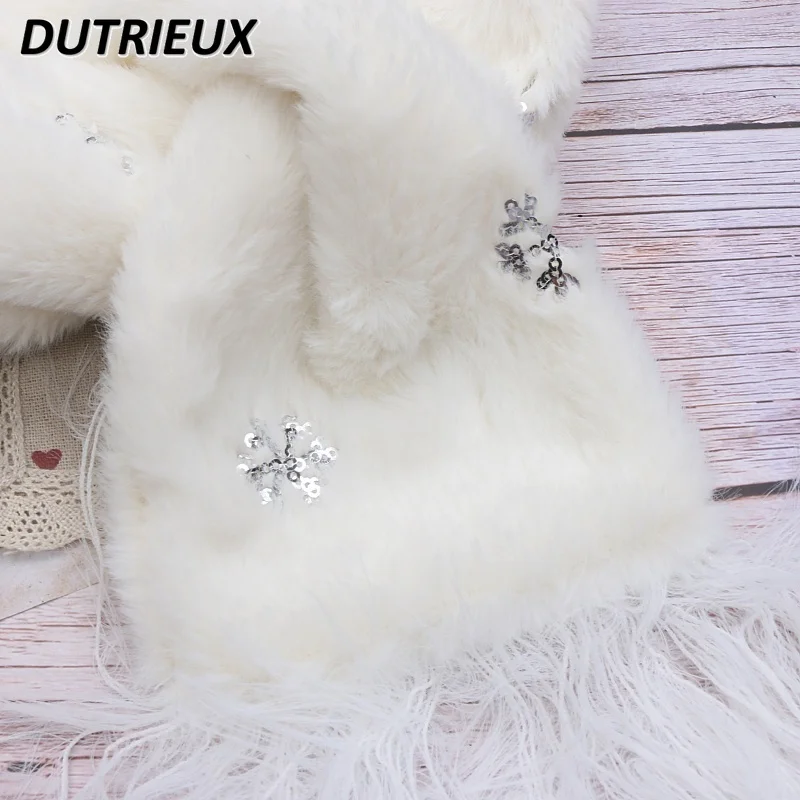 Lolita Cute New Scarf Female Japanese Style Sweet Sequins Snowflake Embroidery Casual Bow Fluffy Scarfs for Women Winter