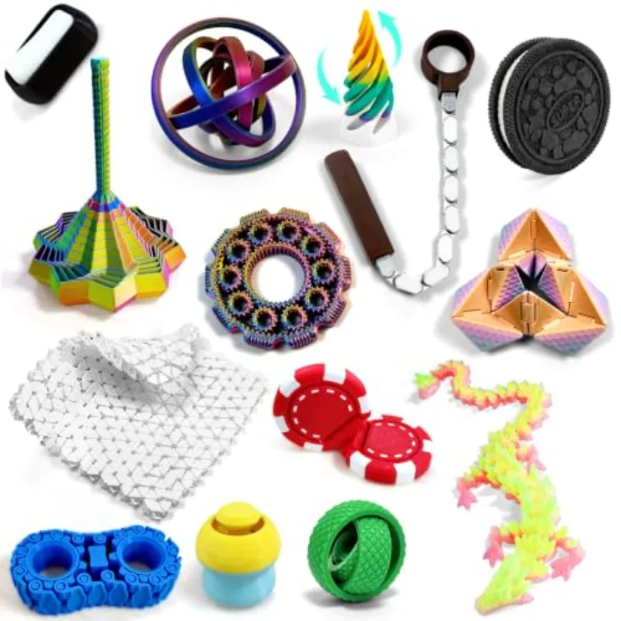 

Quality Assurance 4-in- 3D Printed Fidget Set for Adults - Sensory Anxiety Relief with Clicker, Articulated Dragon, Impossible