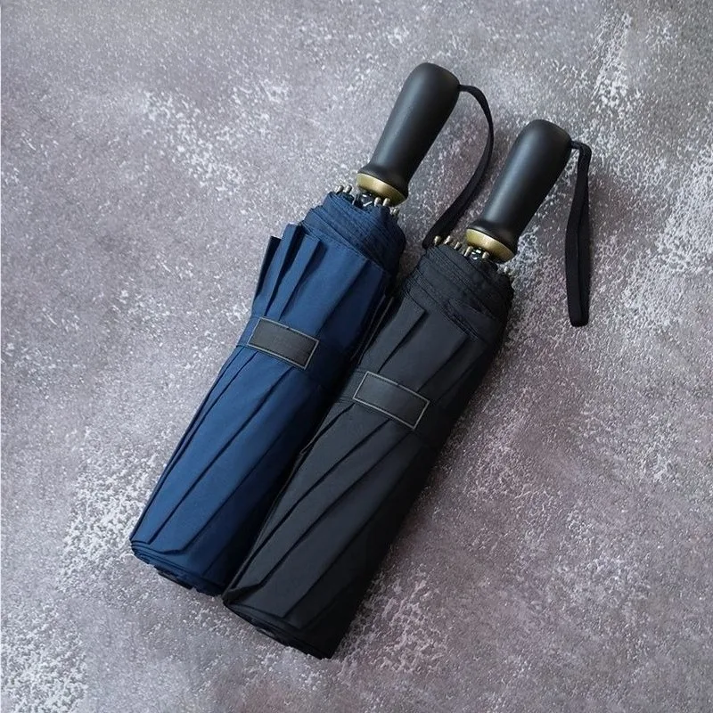 

10-костный высококачественный простой увеличенный утолщенный усиленный ветрозащитный короткий деревянный зонт с деревянной ручкой, полностью автоматический солнечный зонт