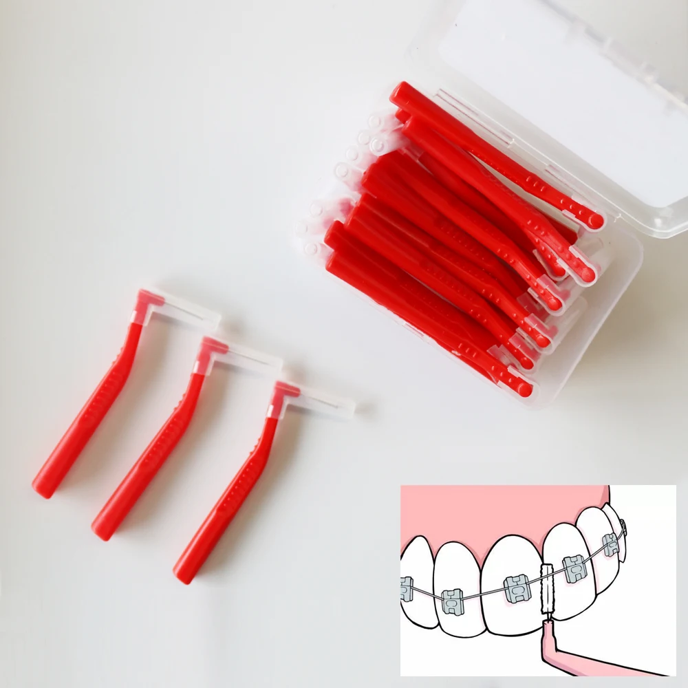 20 piezas-cepillos en forma de L para el cuidado bucal, herramienta de limpieza de dientes, Interdental