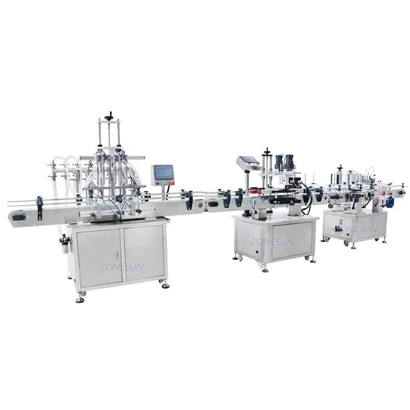 ZONESUN Automatic Production Line Juice Oil Honey Plastic Round Bottle Liquid Screw Filling Capping Labeling Machine ZS-FAL180P4