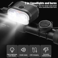 2 In1 Waterproof USB Rechargeable Light With Horn 200lm Bicycle COB Front Light With With 120dB Loud Horn Cycling Flashlight