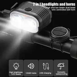 2 In1 Waterproof USB Rechargeable Light With Horn 200lm Bicycle COB Front Light With With 120dB Loud Horn Cycling Flashlight