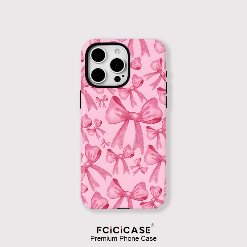 Luxus Für Magesafe Magnetische Drahtlose Lade Fall Für iPhone 11 12 13 14 15 16 Pro Max Plus stoßfest Schöne Rosa Schleife Abdeckung