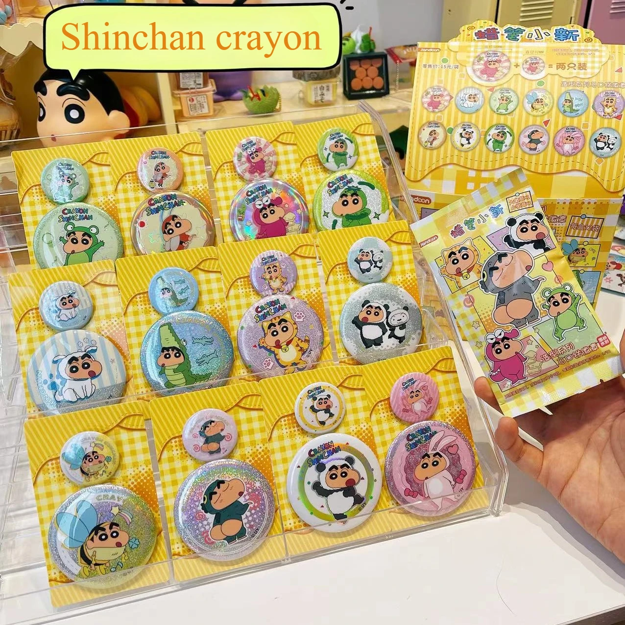 

Shinchan Crayon Badge ACG Accessories Posture Series Blind Box Toys Japan Anime Brooch Pins Collection Bag Decoration Kids Gifts