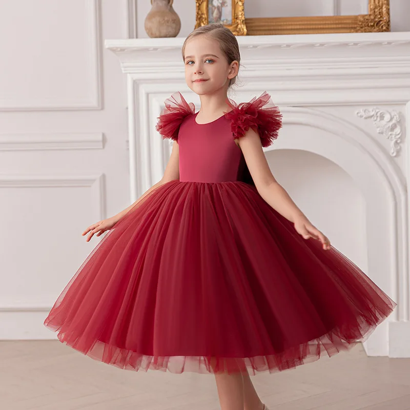 Girls Party Dresses Elegant Big Bow White Wedding Bridesmaid Princess Dress Girls First Communion Baptism Birthday Party Gown