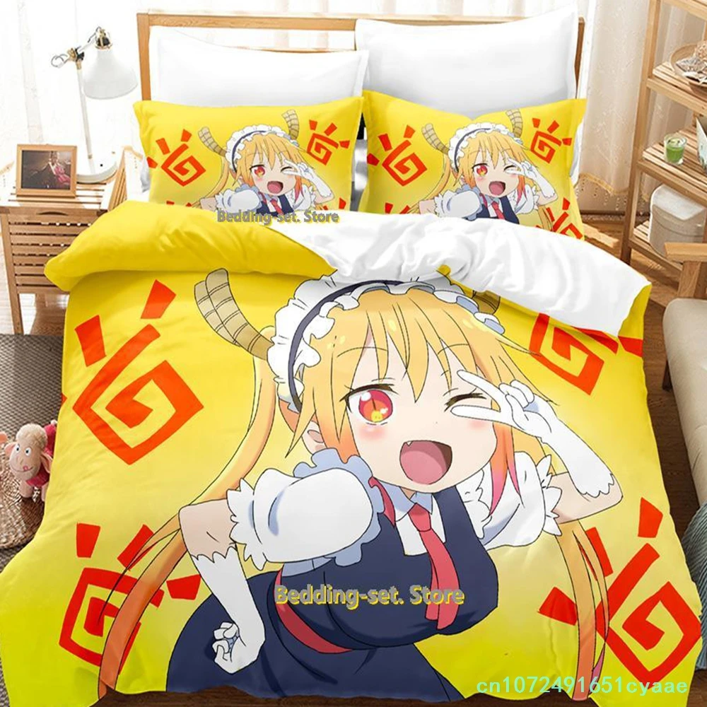 Miss Kobayashi's Dragon Maid Bedding Set Anime three-piece Set Adult Kid Bedroom Duvetcover Sets Kawaii Girls Conjunto De Cama