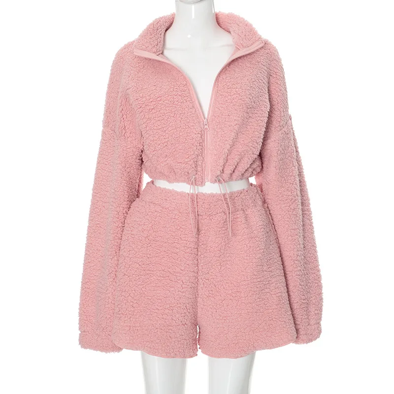 Cropped Fur Jackets 2 Piece Pant Set Outfits 2024 Winter Clothes Women Sexy Cute Elegant Furry Two Piece Set Shorts Pants image 6