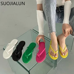 SUOJIALUN 2022 Summer Fashion Candy Color Women Slipper Flat Heel Slip On Ladies Outdoor Sandal Beach Casual Slides Flip Flop