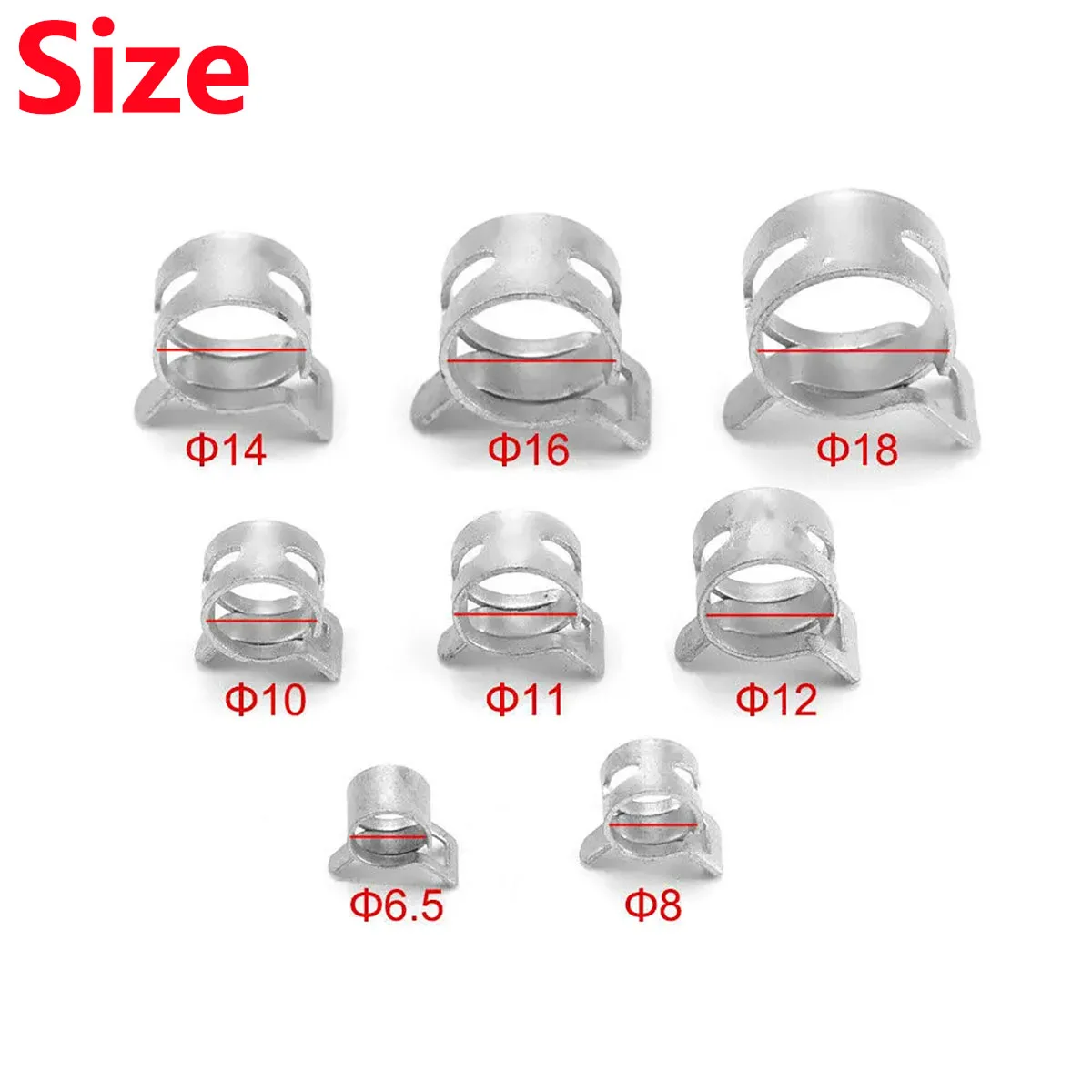160/320Pcs Pipe Hose Clamps Spring Woodworking Repair Clamps Elastic Band for Automotive Fuel Line Kit 6.5/8/10/11/12/14/16/18mm
