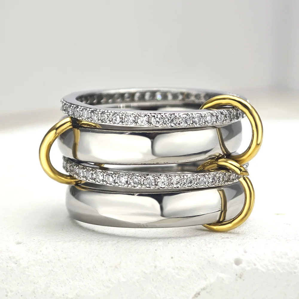 4pcs/set Spinelli Kilcollin Ring Stainless Steel Micro Paved CZ White Gold Color Stackable Rings For Women Fashion Jewelrly