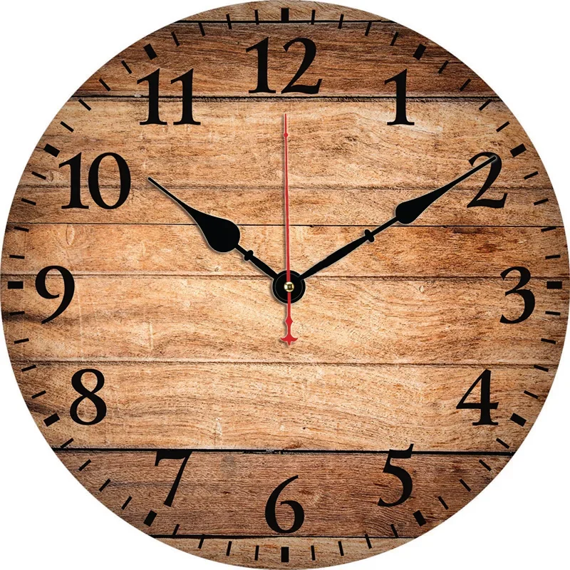 Shabby Wood Panel Texture Wall Clock Round Silent Clocks Wall Carfts Art Decor For Home Bedroom Living Room Office Decoration