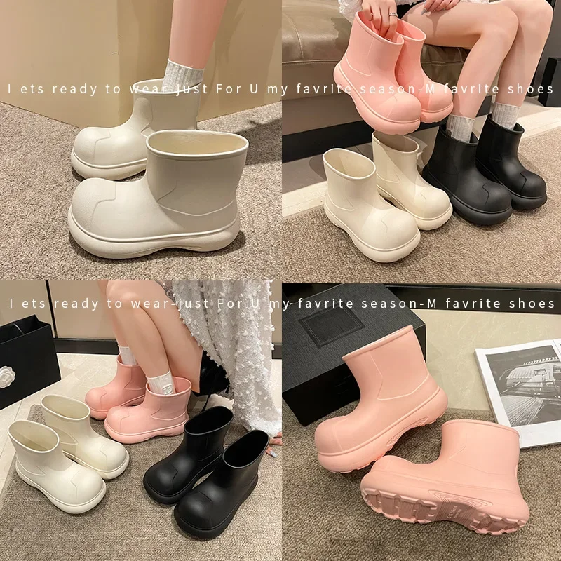 Fashion Out Work Comfortable Thick-Soled EVA Water-Proof Rain Simple & Versatile Mid Calf Lightweight Cute Booties