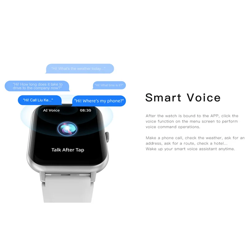 Smartwatch Męski Damski Połączenia Bluetooth Asystent Głosowy AI Zegarek na Rękę Zdalne Sterowanie Muzyką Ekran Kwadratowy 1,83 cala Monitor Aktywności Sportowej