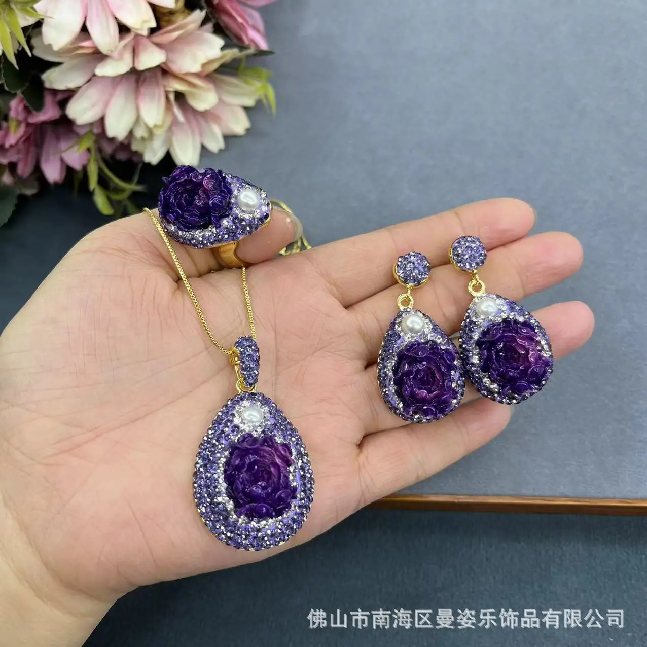 DIY accessories New medieval peony flower set hand-carved high-end jewelry niche personalized jewelry factory direct sales