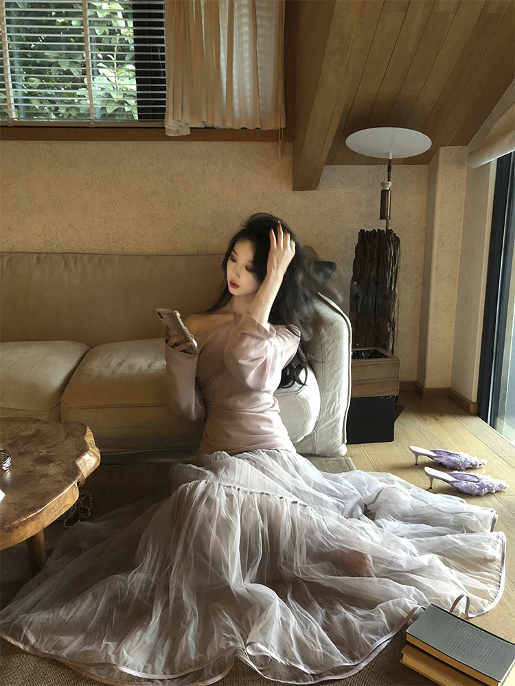 

Women's Casual Loose Fit T-irt Spring Design Gathered Waist Folded with Inner oulder Design Long Sve