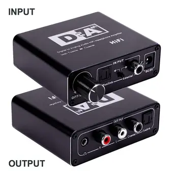 DAC Digital to Analog Hifi Audio Converter Stereo RCA 3.5mm Jack AUX Optical/Toslink SPDIF/Coaxial Decoder for HDTV Amplifier