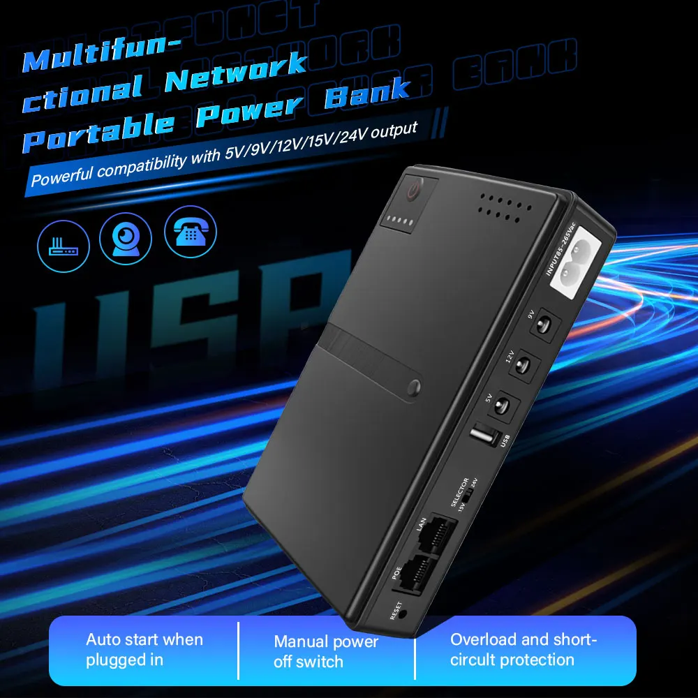UPS Uninterruptible Power Support 5V/9V/12V Backup Battery Power Supply for Router/Modem/Security Camera (Without Battery)