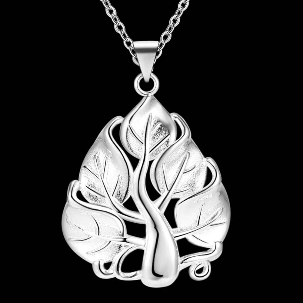 New 925 Sterling Silver Necklace 18 Inches Retro Elegant Tree Pendant for Women Fashion Jewelry Christmas Gifts