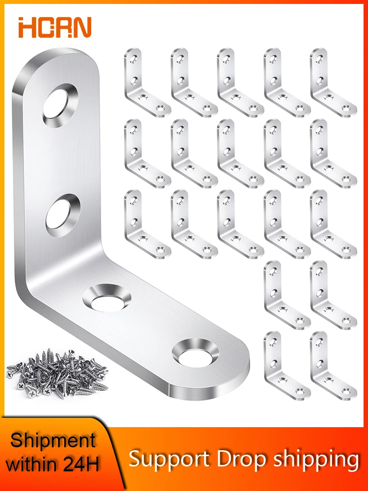 20PCS L Brackets Stainless Steel Corner Braces with Screws, 90° Right Angle Shelf Supports for Wood Furniture accessories, Table