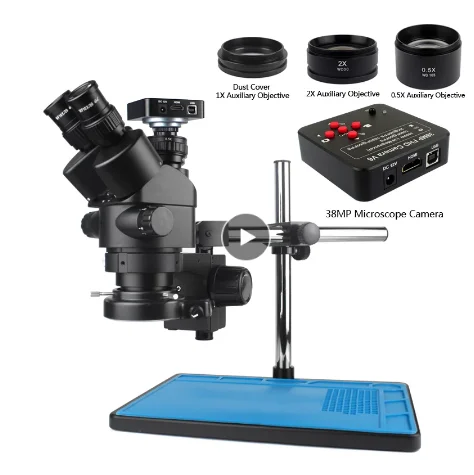 3.5X-90X Simul-Focal Trinocular Stereo Microscope 38MP HD-MI Compatible  Digital USB Industry Microscope with Camera for  Repair