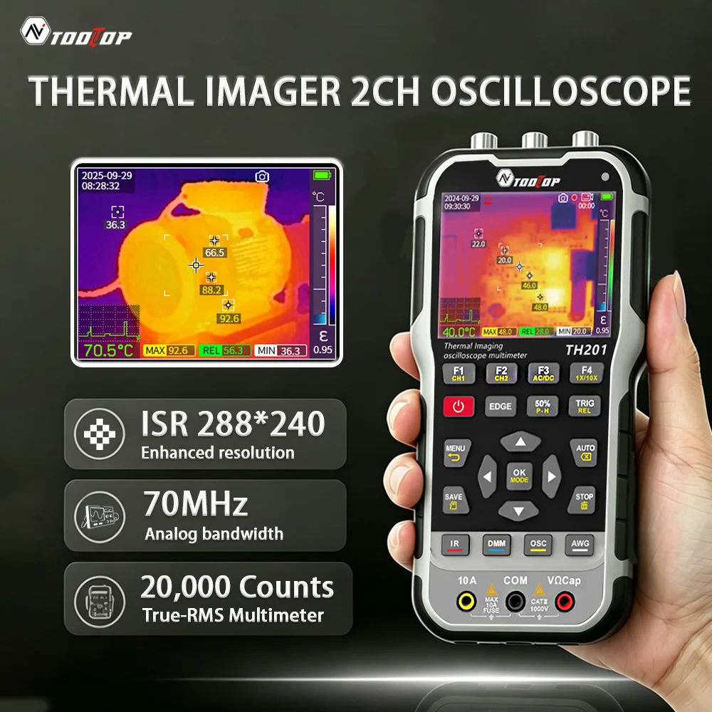 TOOLTOP TH201 ISR 288*240 Infrared Thermal Imager 2CH 3.2inch Oscilloscope 20000 Count Multimeter with Macro Lens Thermal Camera
