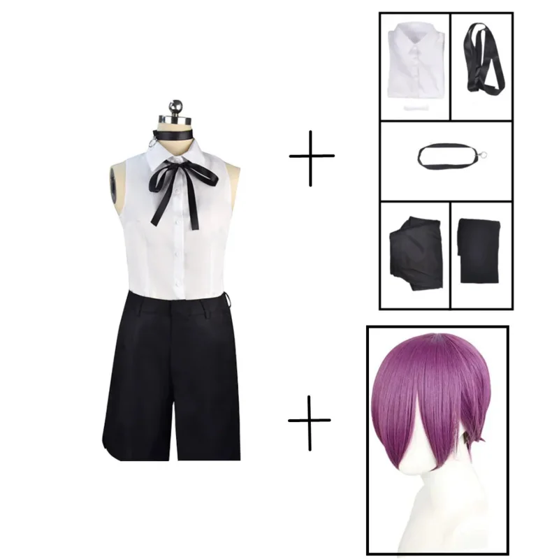 Anime Chainsaw Costume for Men Bomb Shirt Tie Suits Short Collar Halloween Clothes for Girls