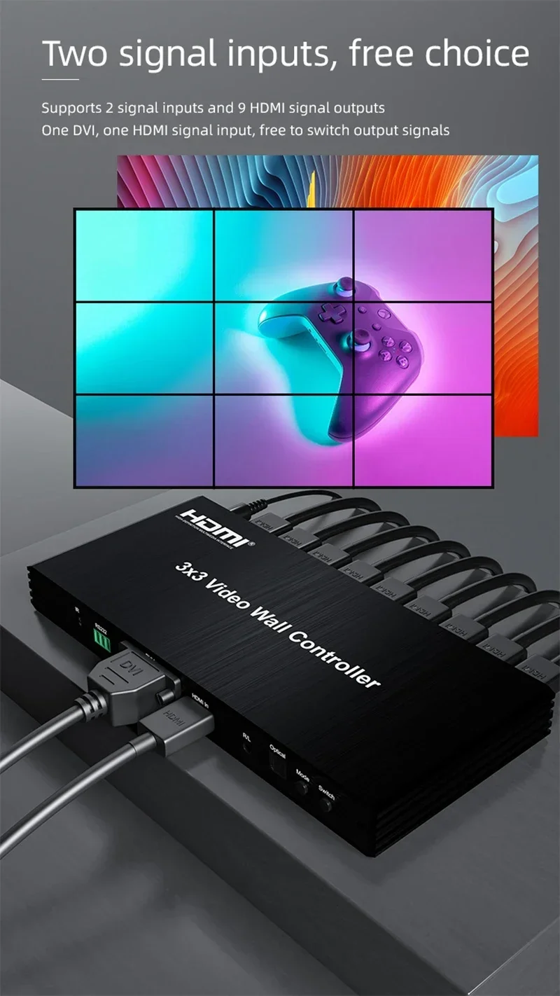 Controlador de pared de vídeo 3x3 DVI HDMI 1080P 2x2 2x3 2x4 1x3 1x4 1x5 procesador de empalme multipantalla empalmador de TV empalmador de pared de vídeo