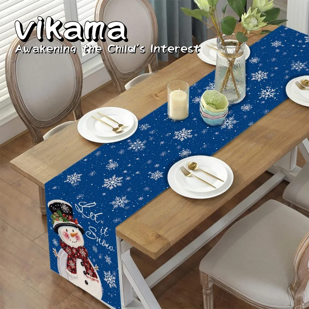 VIKAMA Weihnachts-Tischläufer, verschneite saisonale Dekoration, perfekt für Küchen-Esstische, Weihnachtsfeier-Heimdekoration
