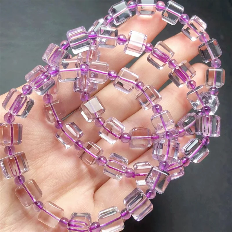 

Natural Amethyst Cube Bracelet Handmade Fortune Energy Bangle Mineral Woman Amulet Jewelry Gift 1PCS