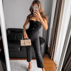 PB&ZA 2024 Spring New Women's Fashion Style Versatile Slim Fit Bow Decoration Strapless jumpsuit