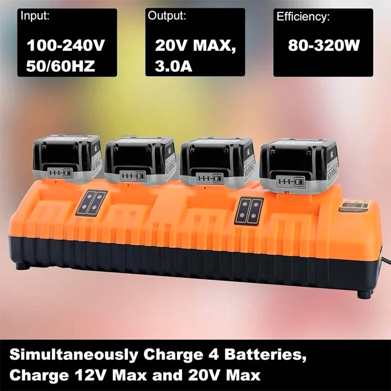 DCB102 Charger Rapid 4 Port×2A Charging Current USB 2A DCB200 DCB140 For Dewaltt，10.8V 14.4V 18V 20V 60V Lithium Battery Charger