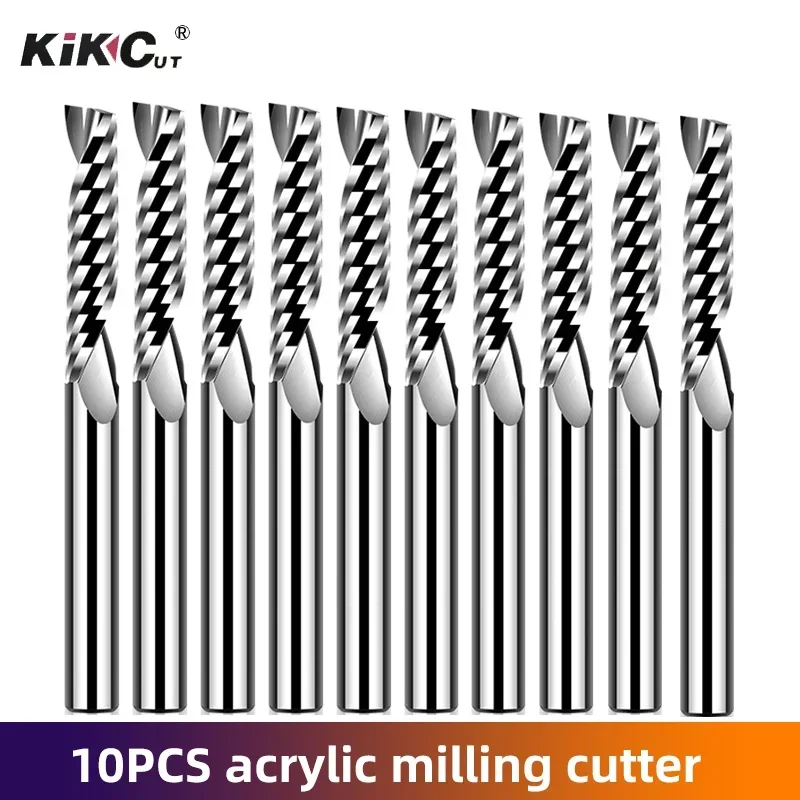 10PC 5A TOP 1.0/1.5/2.0/2.5/3.175/4/5/6mm Single Flute End Mill Carbide Cnc Router Bits For Acrylic PVC Milling Cutter