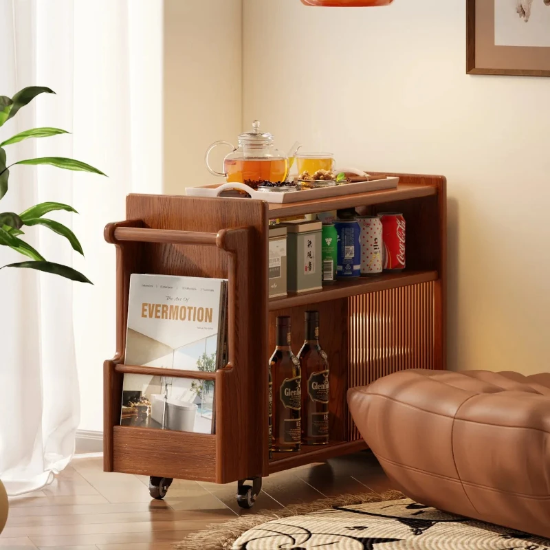 Mid-Century Modern Rolling Cart Wooden Mobile Side Tablefor Living Room Small Shelf on Wheels for Snacks Storage Vintage Trolley image 6
