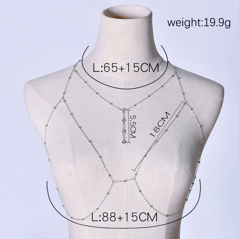 Sexy Shining Zircon Thoracic chain Beach Wedding Accessories Women Bra Cross Bikini Hollow Out Body Chain Fine Chest Chain Girl