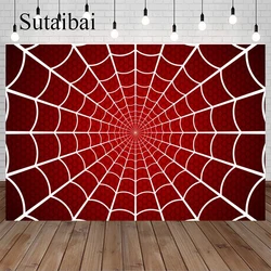 Super Hero Spiderman Themed Birthday Backdrop Boy White Spider Web Red Background for Cosplay Party Vinyl Photography Backdrop