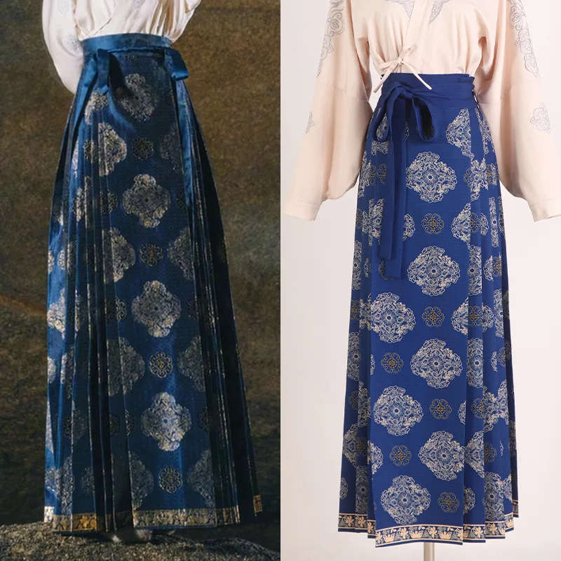 Maxianqun Ming estilo chino, ropa estilo Hanfu/Han, falda larga plisada de una pieza, Color azul para uso diario