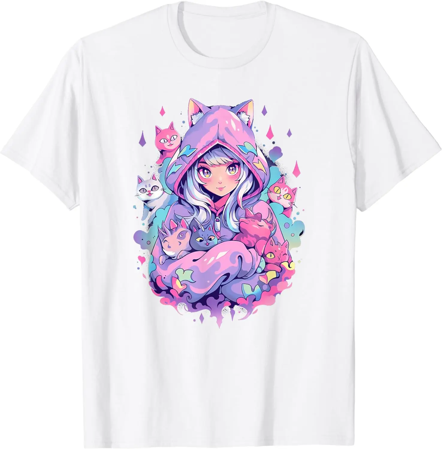 Cat Girl in funny Pastel japan Anime Aesthetic japanese T-Shirt