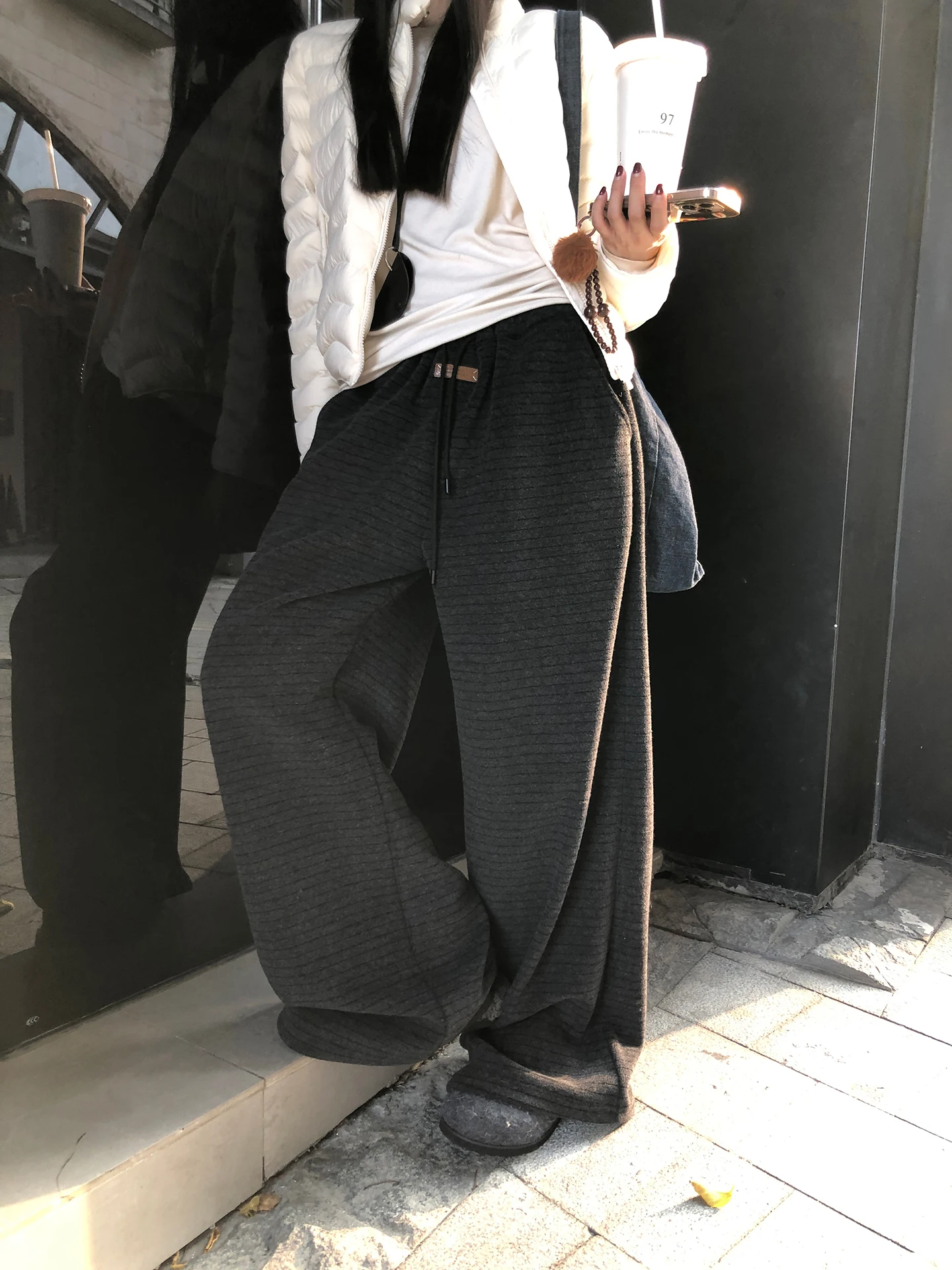 

Красные широкие брюки Celebri для женщин, повседневные, в полоску, свободного кроя, с высокой талией, прямые, из смесового полиэстера, для повседневной носки