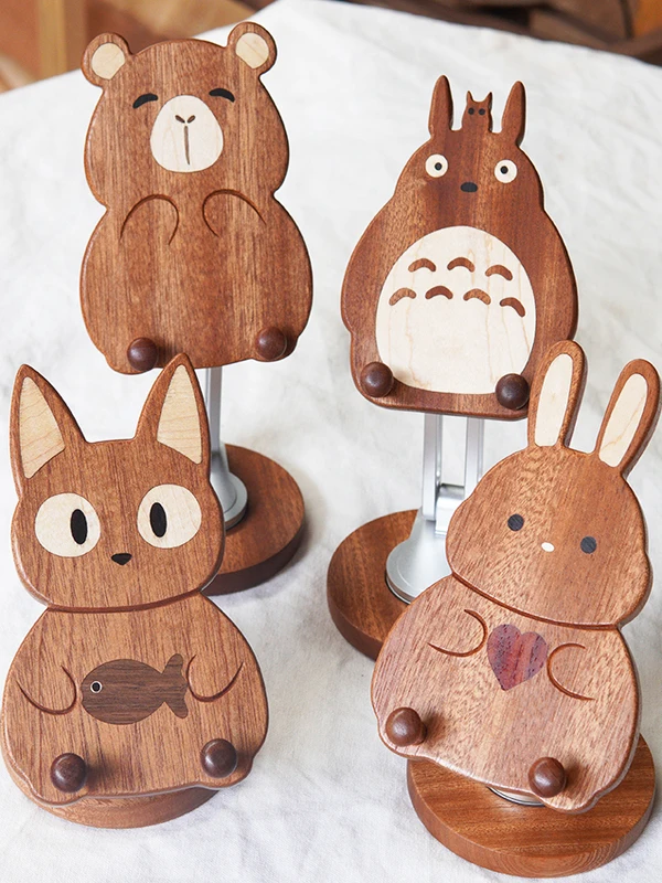 

Real Wood Phone Stand Cute Healing Gift Creative Gift for Girlfriend Best Friend Desktop Decoration Aluminum Alloy Material